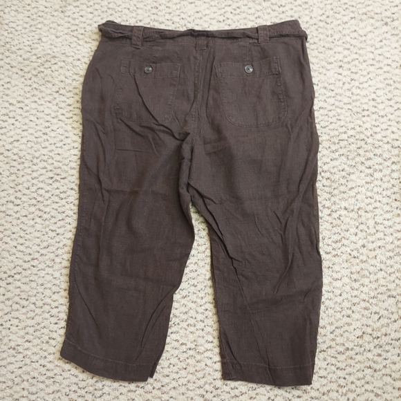 St Johns Bay Capris Linen Blend Capris Womens 14 Brown Drawstring Shorts - Picture 2 of 11